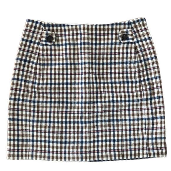 Banana Republic Tan plaid short skirt with pockets size 10 fall hoilday - Picture 3 of 10